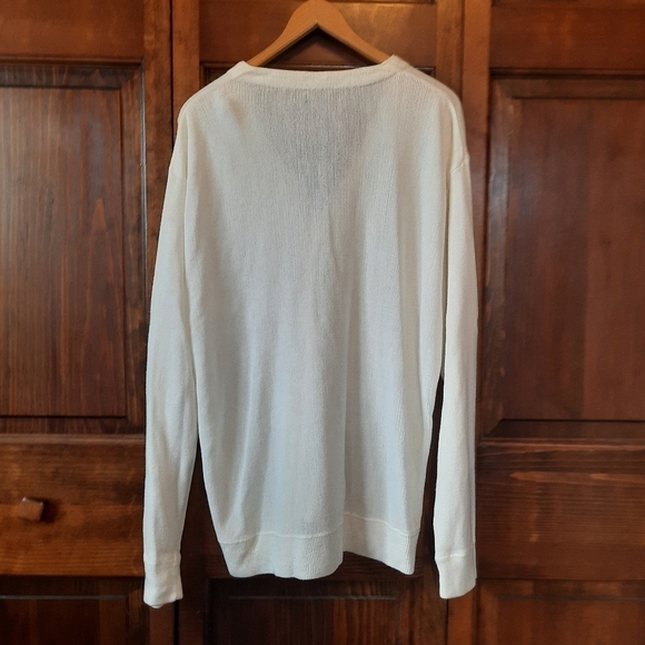 Vintage off white Grandpa style v-neck knit cardigan sweater unisex - Picture 7 of 9